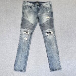 Pacsun Jeans Mens 31X32 Blue Stacked Skinny Mid Rise Faded Ripped Denim